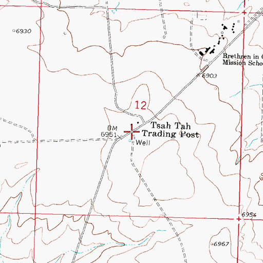Topographic Map of Tsah Tah Trading Post, NM