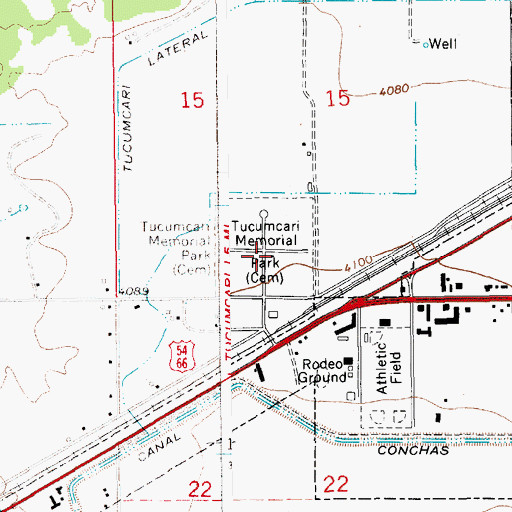 Topographic Map of Tucumcari Memorial Park, NM