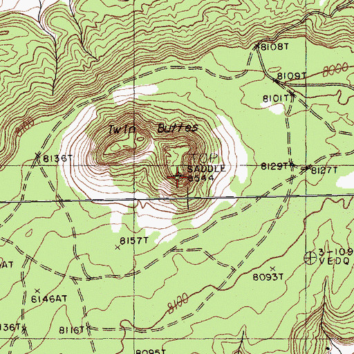Topographic Map of Twin Buttes, NM