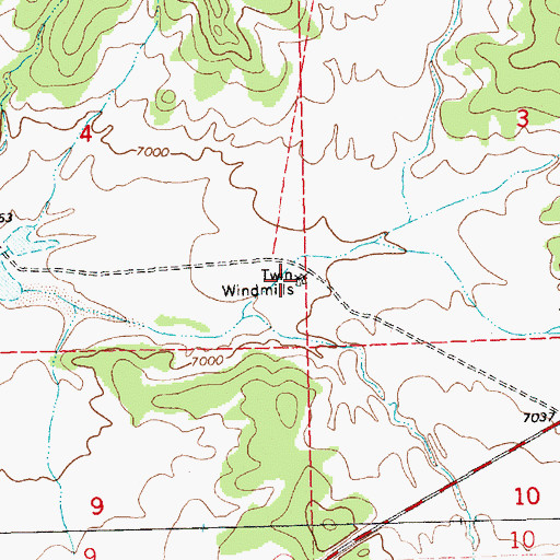 Topographic Map of Twin Windmills, NM