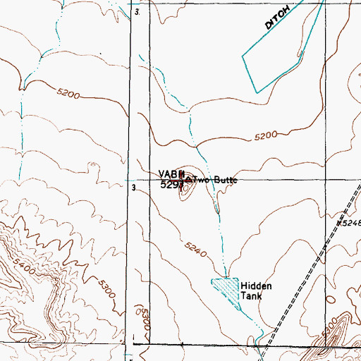 Topographic Map of Two Butte, NM