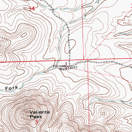 Topographic Map of Valiente Well, NM