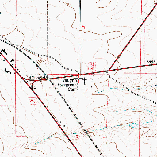 Topographic Map of Vaughn Evergreen Cemetery, NM