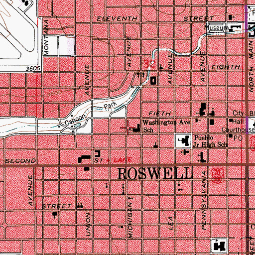 Topographic Map of Washington Avenue School, NM