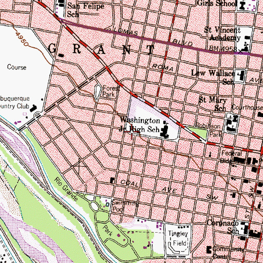 Topographic Map of Washington Middle School, NM