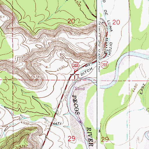 Topographic Map of West Puerto De Luna Ditch, NM