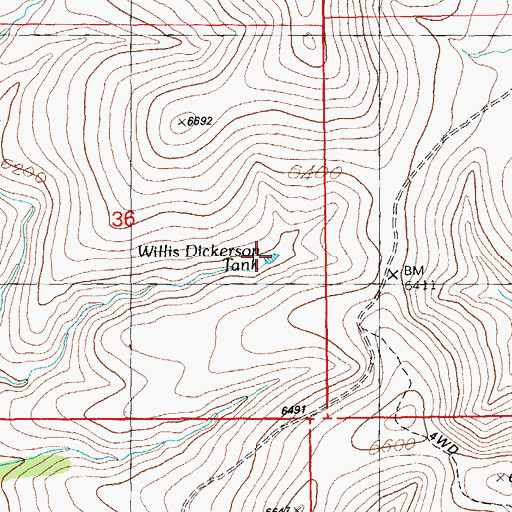 Topographic Map of Willis Dickerson Tank, NM