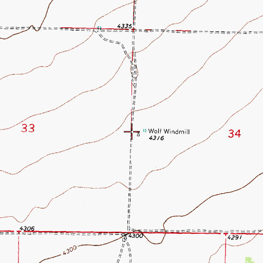 Topographic Map of Wolf Windmill, NM