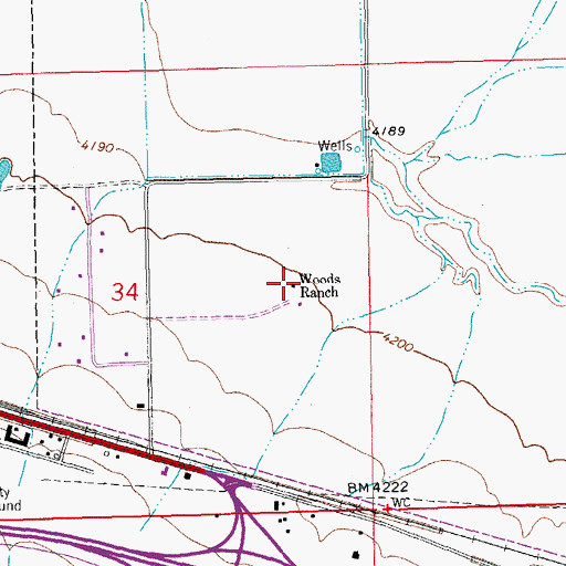 Topographic Map of Woods Ranch, NM