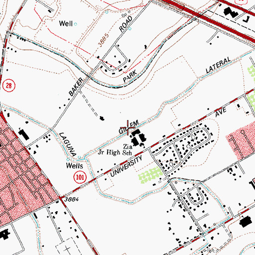 Topographic Map of Zia Junior High School, NM