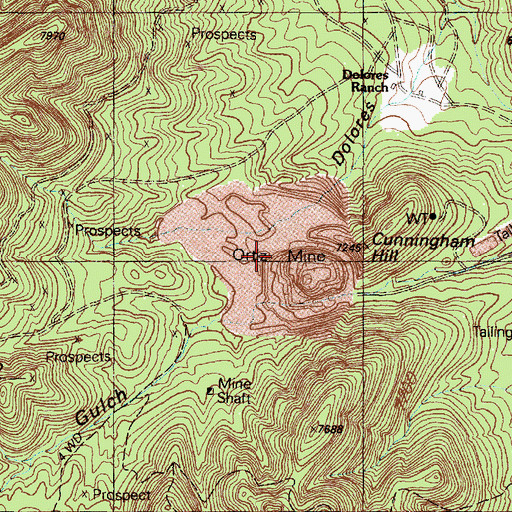 Topographic Map of Ortiz Mine, NM