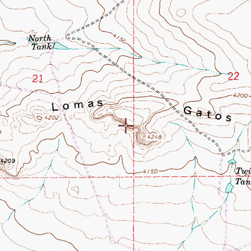 Topographic Map of Lomas Gatos, NM