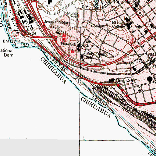 Topographic Map of Mesilla Valley, TX