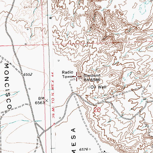 Topographic Map of Moncisco Mesa, NM