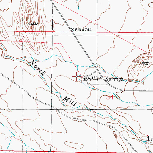 Topographic Map of Phillips Springs, NM