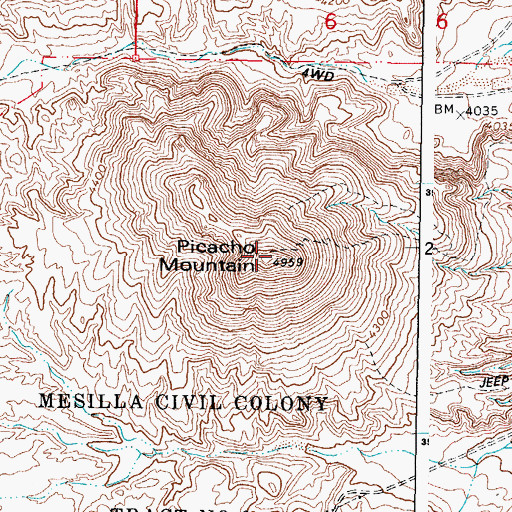Topographic Map of Picacho Mountain, NM