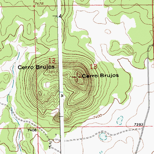 Topographic Map of Cerro Brujos, NM
