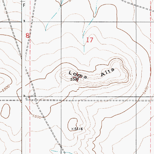 Topographic Map of Loma Alta, NM