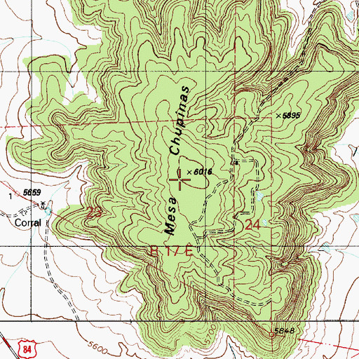 Topographic Map of Mesa Chupinas, NM