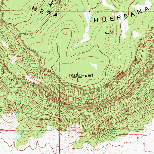 Topographic Map of Mesa Huerfana, NM