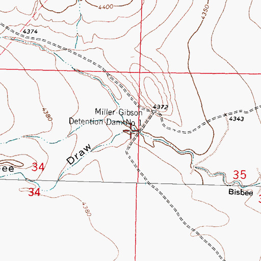 Topographic Map of Miller-Gibson Detention Dam Number 1, NM
