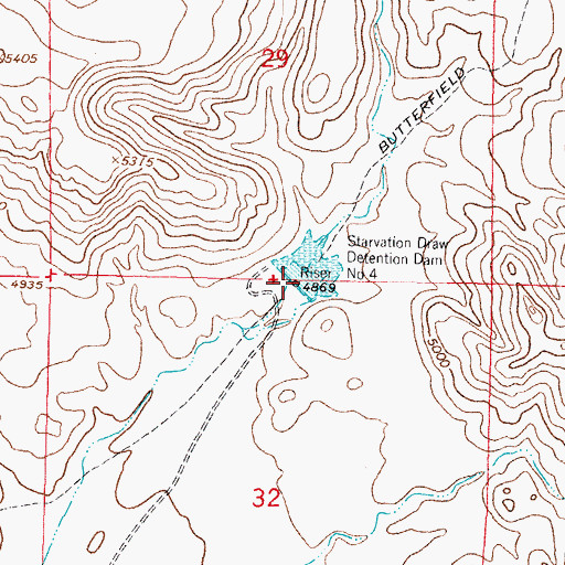 Topographic Map of Starvation Draw Detention Dam Number 4, NM