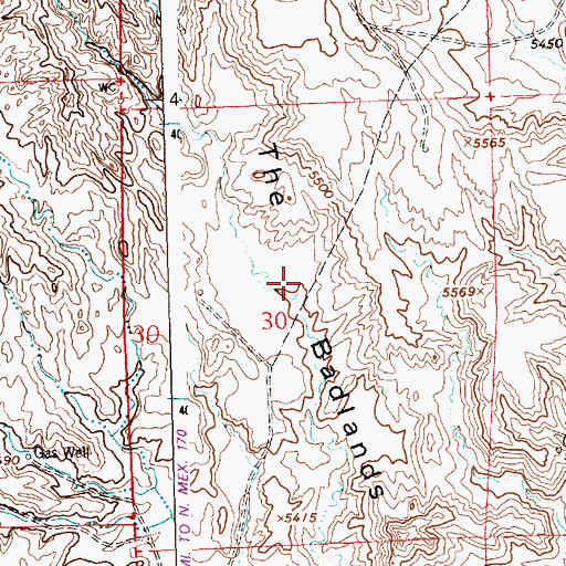Topographic Map of The Badlands, NM