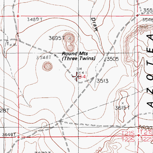 Topographic Map of Round Mountain, NM