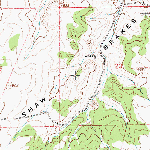 Topographic Map of Shaw Breaks, NM