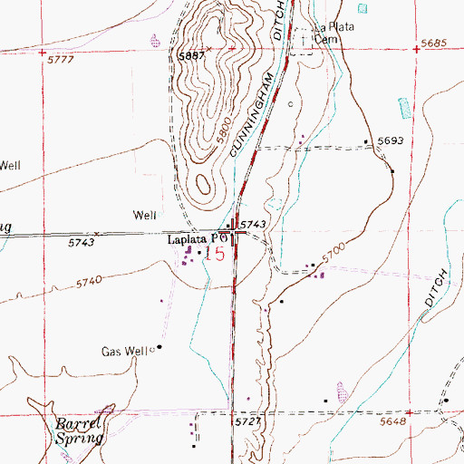Topographic Map of Laplata Post Office, NM