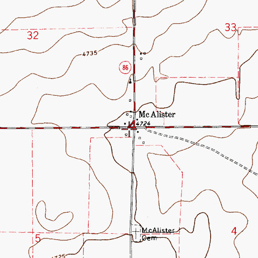 Topographic Map of McAlister, NM