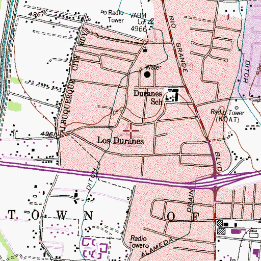 Topographic Map of Los Duranes, NM