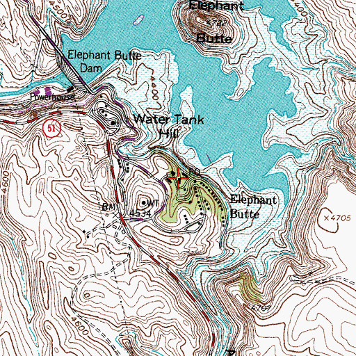 Topographic Map of Elephant Butte, NM