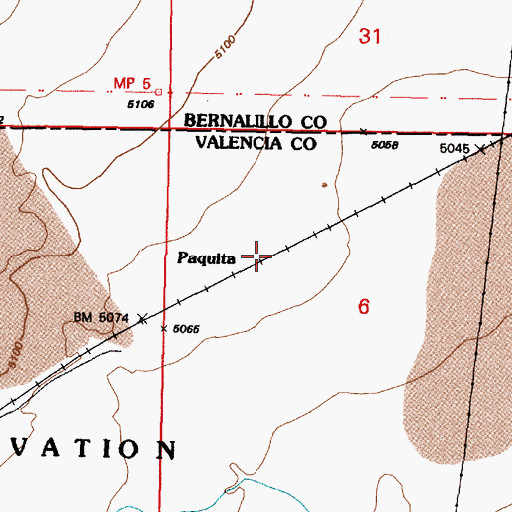 Topographic Map of Paquita, NM