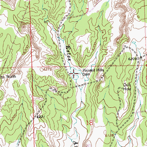Topographic Map of Painted Hills Dam, NM