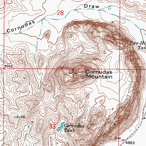 Topographic Map of Cornudas Mountain, NM