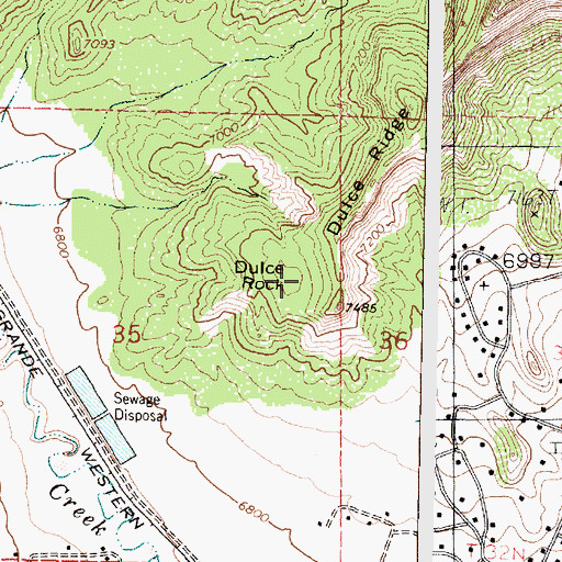 Topographic Map of Dulce Rock, NM