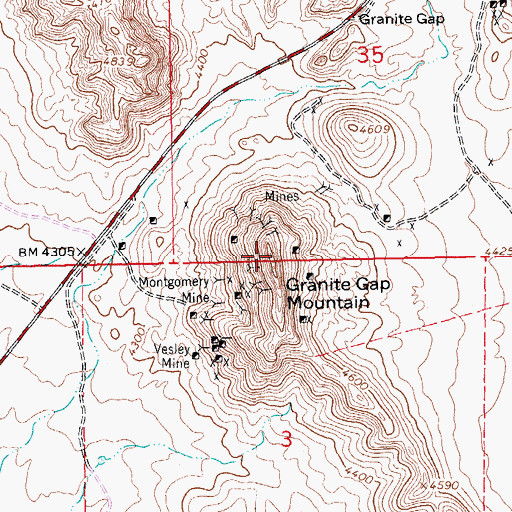 Topographic Map of Granite Gap Mountain, NM