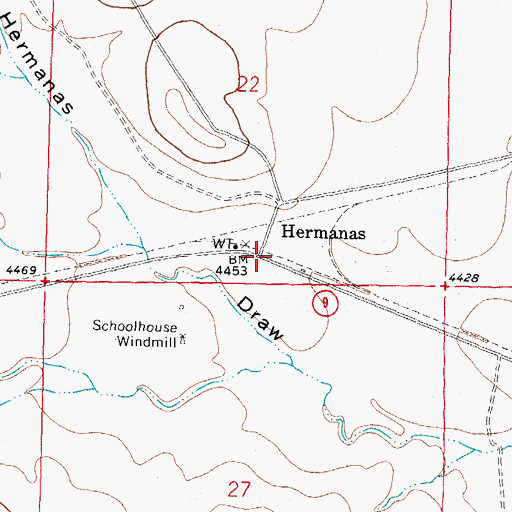 Topographic Map of Hermanas, NM