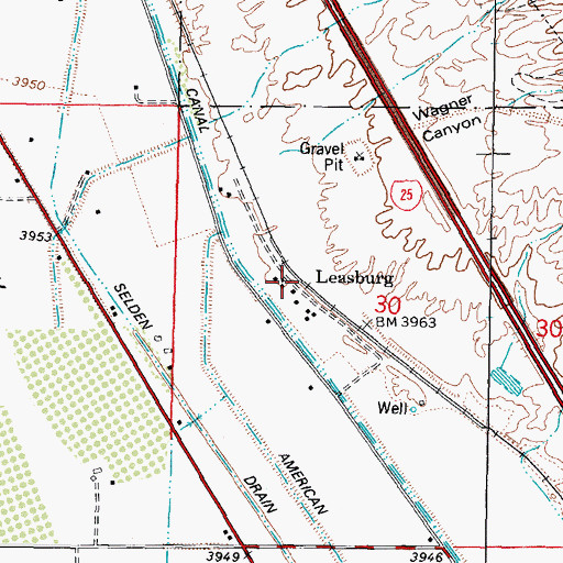 Topographic Map of Leasburg, NM