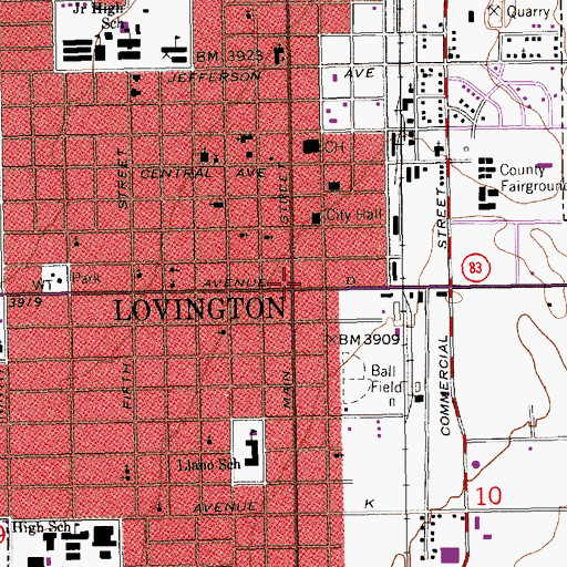 Topographic Map of Lovington, NM