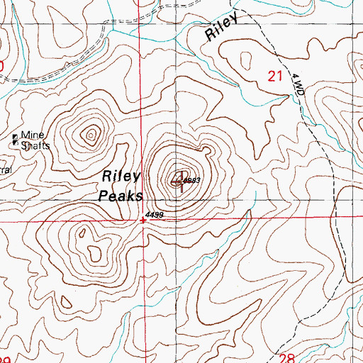 Topographic Map of Riley Peaks, NM