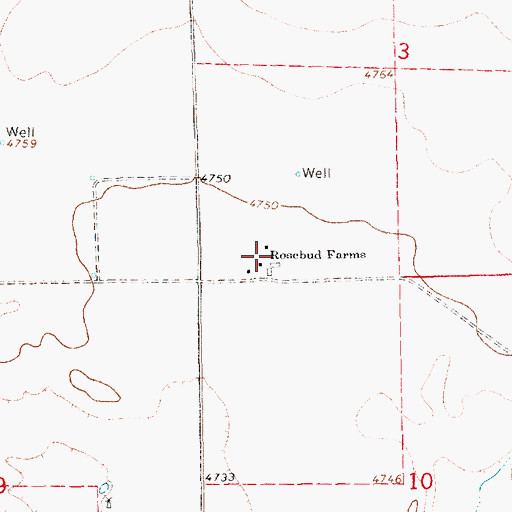 Topographic Map of Rosebud Farms, NM
