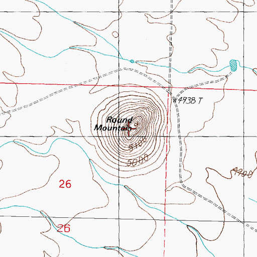 Topographic Map of Round Mountain, NM