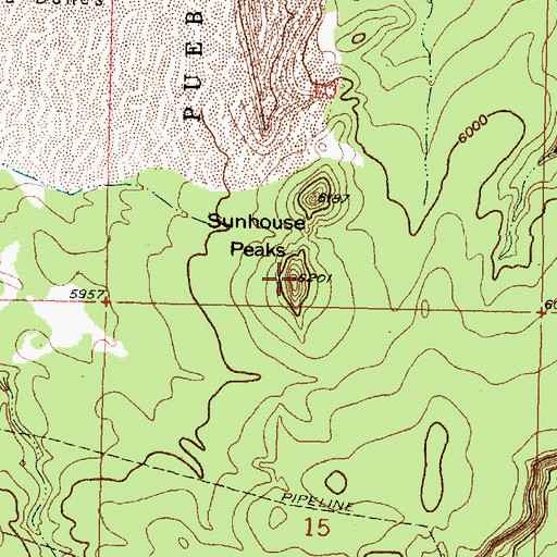 Topographic Map of Sunhouse Peaks, NM
