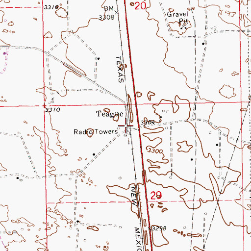Topographic Map of Teague, NM