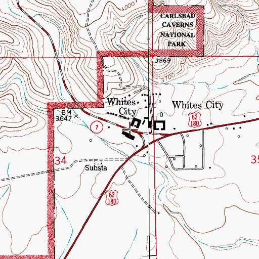 Topographic Map of Whites City, NM