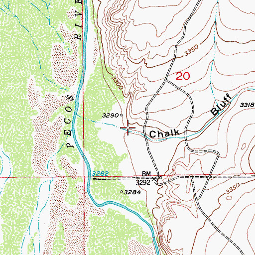 Topographic Map of Chalk Bluff Draw, NM