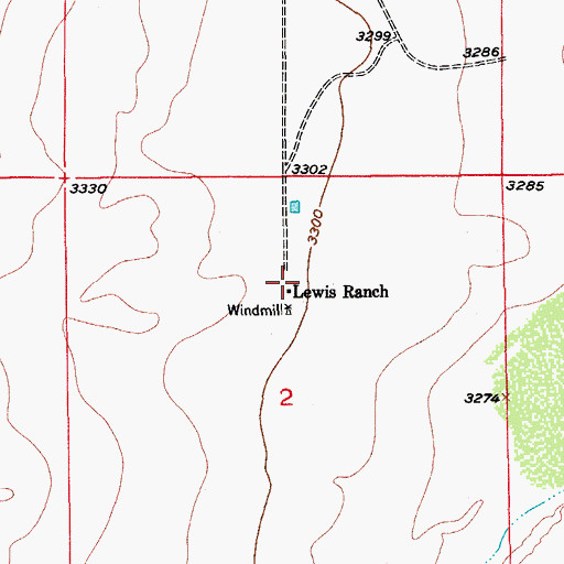Topographic Map of Lewis Ranch, NM