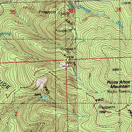 Topographic Map of Cleveland Mine, NM
